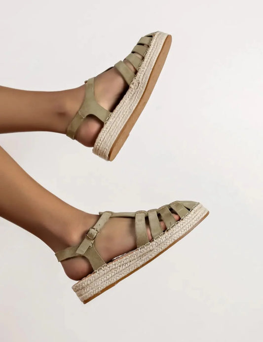 Spartiates espadrilles fermées – Kaki Naturel